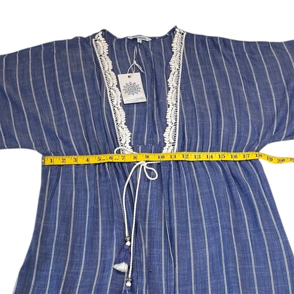 Blue Island Beach 100% Rayon Swim Beach Coverup Blue & White Size Small - Picture 8 of 9